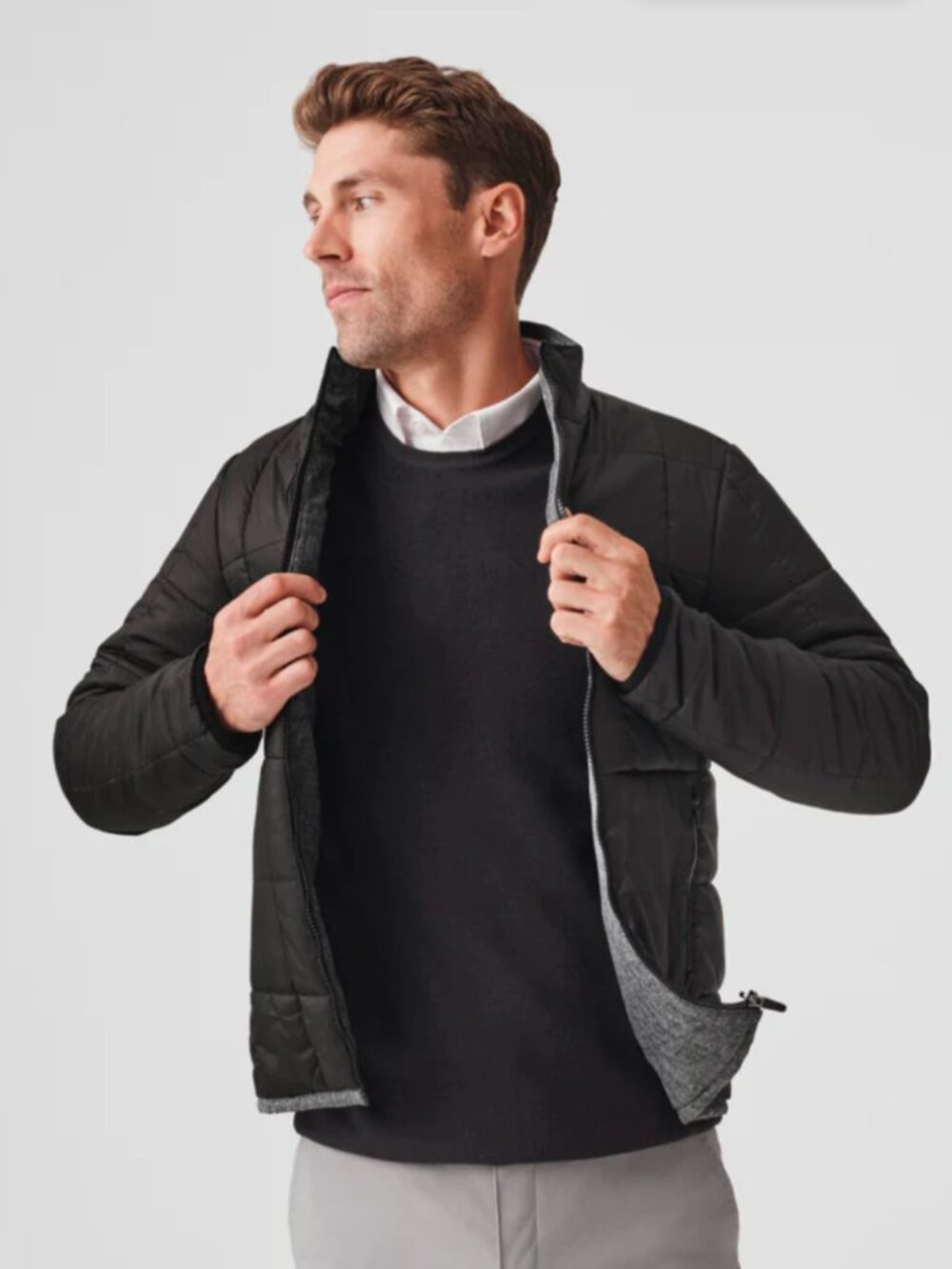 Mack Weldon Men's Warmknit Reversible Puffer Jacket Lightweight Black Gray M